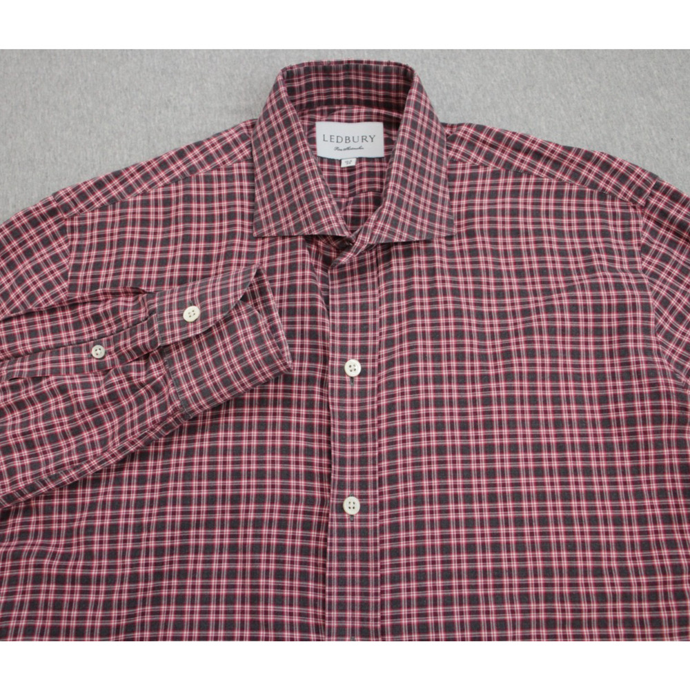 Ledbury‎ Shirt Mens 15.5 - 34 Plaid Long Sleeve Button Up Barrel Cuff Dress